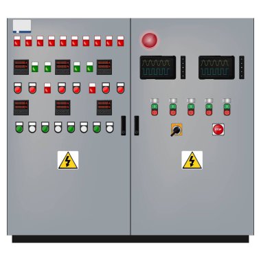 Kontrol Paneli. Üretim kontrol paneli ve bilgisayar cihazlarının kontrolü. Tuş takımı. Vektör illüstrasyonu