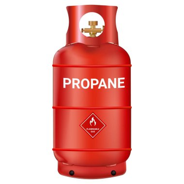 Beyaz arka planda izole edilmiş propan içeren kırmızı gaz silindiri. Kamp ateşleyicisi. - Evet. Vektör illüstrasyonu