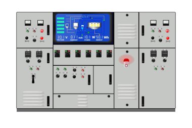 Kontrol Paneli. Üretim kontrol paneli ve bilgisayar cihazlarının kontrolü. Tuş takımı. Vektör illüstrasyonu