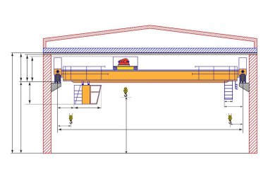 Boyutları olan bir vinç çizimi. Boyutsal çizim. - Evet. Vektör illüstrasyonu