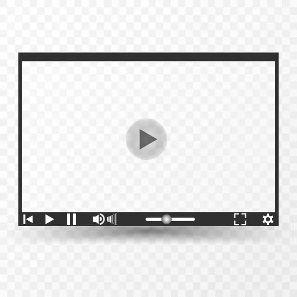  Video oynatıcı şeffaf arayüz. Video ekran uygulama düzeni, web akışı oynatıcı vektörü UI veya canlı ses kontrol paneli üstüste bindirmesi. Çevrimiçi medya yayın şeffaf arayüzü. Vektör illüstrasyonu