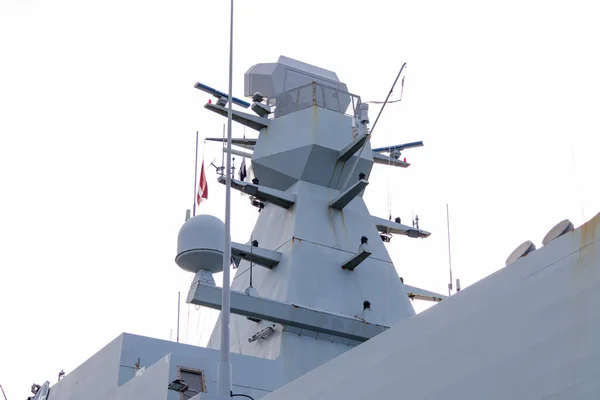Askeri Savaş Gemisi Kulesi Radarlı Yer Belirleyicili Riga Letonya Ekim — Stok fotoğraf
