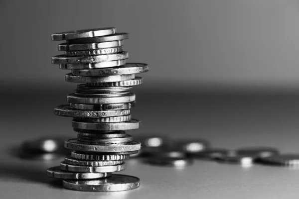 Abstract Black White Pile Coins Blurred Background Soft Focus Fotografias De Stock Royalty-Free