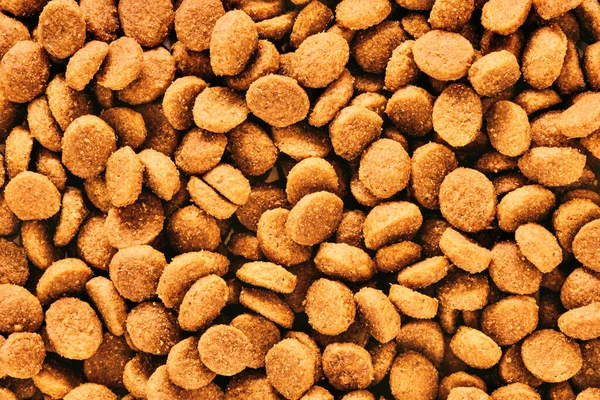 Kuru kedi maması. Kediler ve köpekler için kuru granüle yiyeceklerin arka planı.