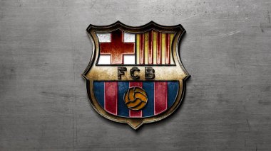 FC Barcelona futbol kulübü logosunun çelik ve altın versiyonu - 4k high res backgroun