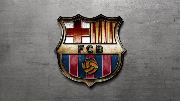 Стальная Золотая Версия Логотипа Футбольного Клуба Барселона Высотой — стоковое фото