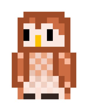 Piksel tawny veya kahverengi baykuş - izole edilmiş 8 bit vektör görüntüsü