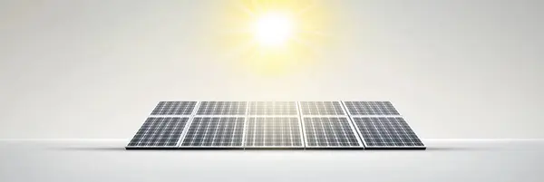 Parlak güneş ve temiz enerji tasarımı için fotovoltaik paneller içeren güneş enerjisi kavramı.