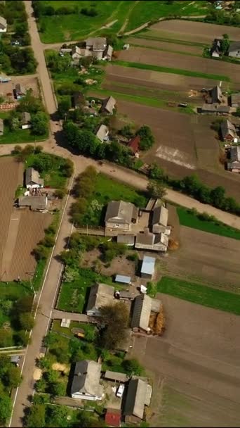 Vertical Video Aerial View Ukraine Village Land Streets Intersections Roads — 비디오
