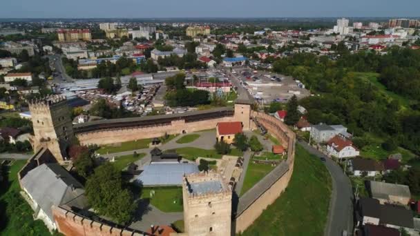 Vista Aérea Parte Central Ciudad Lutsk Con Las Torres Históricas — Vídeo de stock
