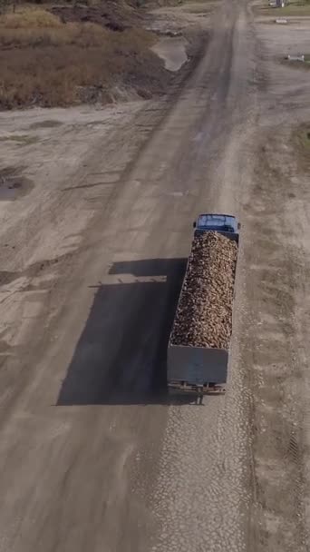 Verticale Video Drone Tracking Van Een Blauwe Truck Met Een — Stockvideo
