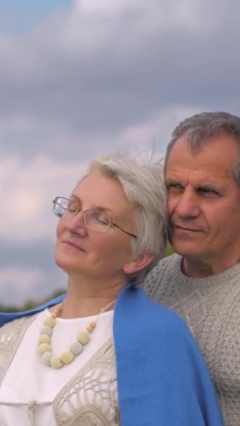 Vertikal Video Man Pensionsåldern Håller Äldre Kvinna Glasögon Sina Armar — Stockvideo