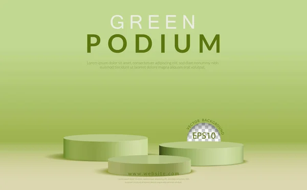 Green Cylinder Shape Three Podium Green Background Vector Illustration — Vettoriale Stock