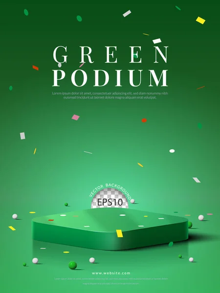 Square Podium Confetti Green Background — Vector de stock