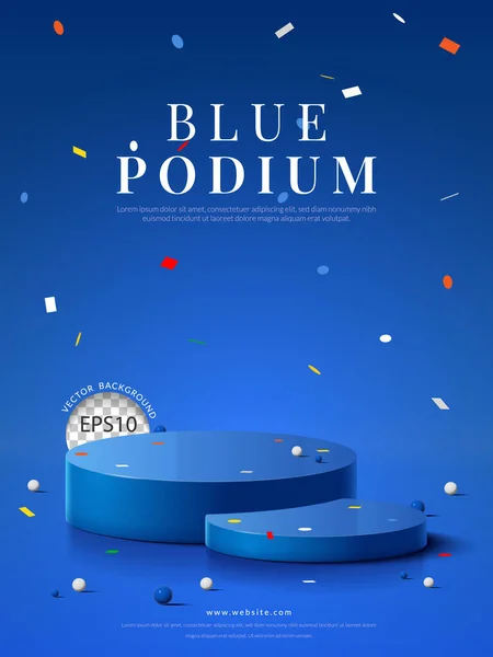Two Blue Podium Confetti Blue Background Product Display Vector Illustration — Vettoriale Stock