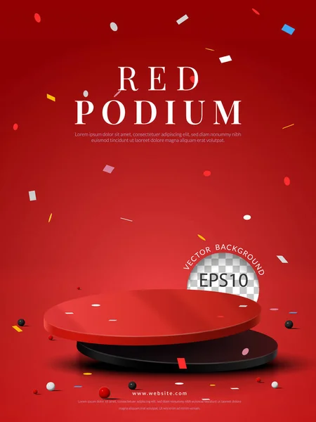 Modern Red Black Podium Confetti Red Background Vector Illustration — Stockvector