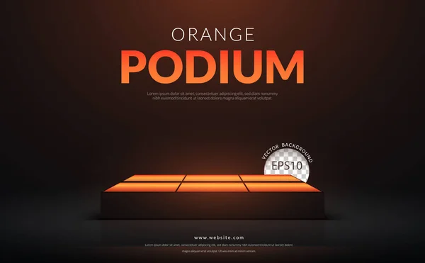 Prázdné Pódium Oranžovým Neonovým Světlem Černém Pozadí Vektorová Ilustrace — Stockový vektor