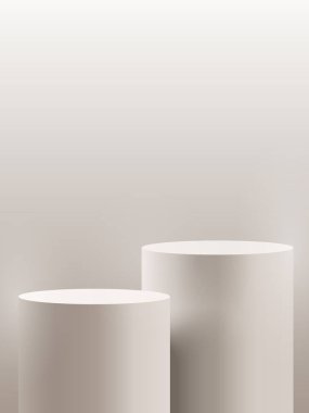 Beyaz arkaplanda ürünleri göstermek için iki basit ve minimal beyaz podyum