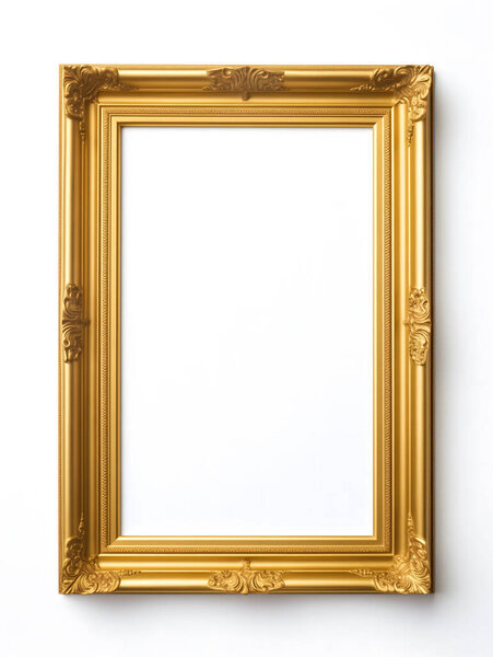 Empty gold luxury picture frame isolated on white background, Vertical size, With clipping path