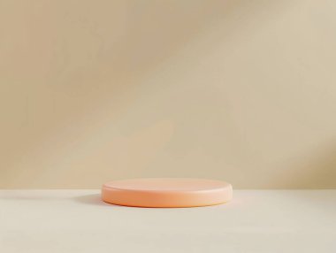 Turuncu podyum, sarı arka planda ürün için yuvarlak şekil