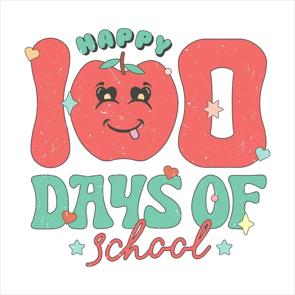 stock vector Happy 100 Days of School - Apple, Happy Face