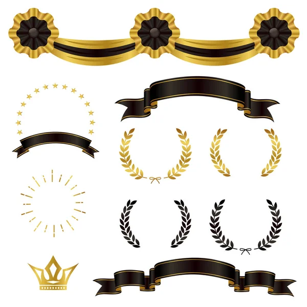 Σύνολο Από Μαύρο Και Χρυσό Διακόσμηση Royalty Free Εικονογραφήσεις Αρχείου