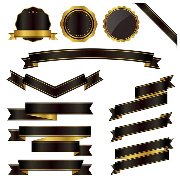 黒と金のリボンと装飾のセット ストックイラスト