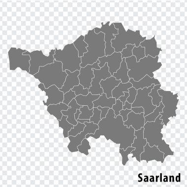 Saarland Haritası, şeffaf arka planda. Web sitesi tasarımı, logosu, uygulaması ve UI için gri bölgeleri olan Saarland haritası. Almanya toprakları. EPS10.