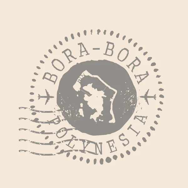 Francobollo Postale Bora Bora Mappa Guarnizione Gomma Silhouette Design Retro — Vettoriale Stock