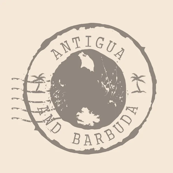 Francobollo Postale Antigua Barbuda Mappa Guarnizione Gomma Silhouette Design Retro — Vettoriale Stock