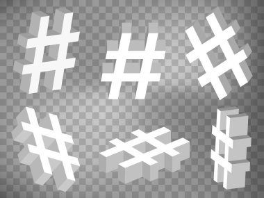 Şeffaf arkaplanda 3d hashtag perspektif tahminleri kümesi. Ağ etiket simgesi. Tasarımın için soyut grafik elementler konsepti. EPS 10