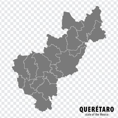 Meksika Queretaro eyaleti haritası şeffaf arka planda. Sitenin tasarımı, logosu, uygulaması ve UI için gri bölgeleri olan boş bir Queretaro haritası. Meksika mı? EPS10.