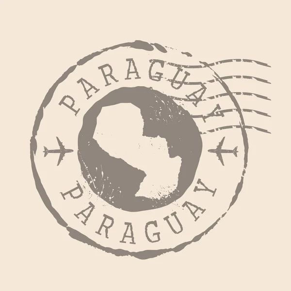 Francobollo Postale Del Paraguay Mappa Guarnizione Gomma Silhouette Design Retro — Vettoriale Stock