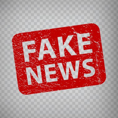 Fake News stamp design on transparent background.  Grunge rubber stamp with words Fake News in red. Flat design. Vector illustration EPS10.