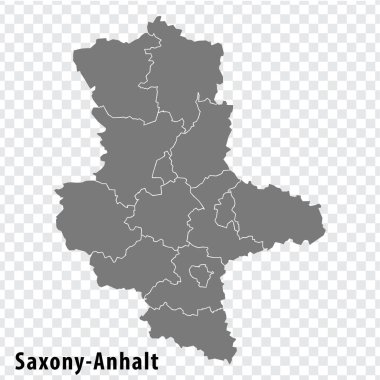 Şeffaf arkaplanda Saksonya-Anhalt Haritası. Saksonya-Anhalt haritası web sitesi tasarımı, logo, uygulama, UI için gri bölgeler. Almanya toprakları. EPS10.