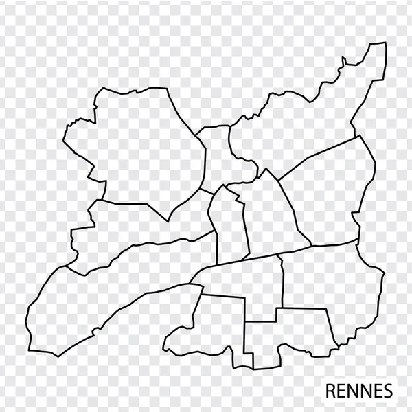 Χάρτης Υψηλής Ποιότητας Της Ρεν Είναι Μια Πόλη Γαλλία Σύνορα — Διανυσματικό Αρχείο