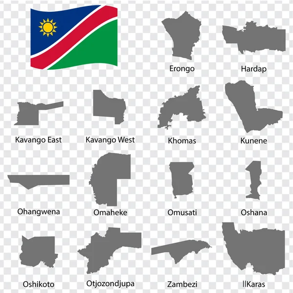 Fourteen Maps Namibia Alphabetical Order Name Every Single Map Provinces — Stock Vector