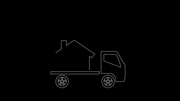 运输和搬家的概念 一辆卡车和一幢黑色背景的黄色房子的外形轮廓 4K分辨率 — 图库视频影像