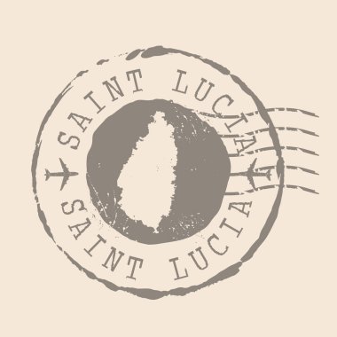 Saint Lucia pulu. Siluet haritası, lastik mühür. Retro Seyahat Tasarımı. Tasarımın için Saint Lucia Mağarası 'nın Mührü. EPS10