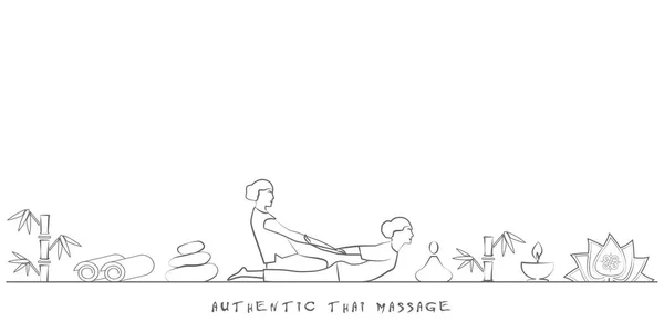 Authentische Thai Massage Vektor Banner Vorlage Mit Symbolen Für Thai — Stockvektor
