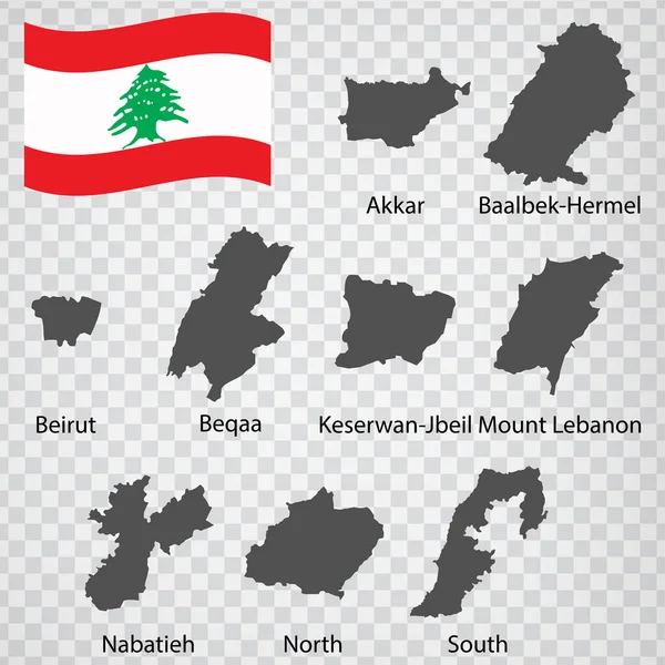 Nueve Mapas Del Líbano Orden Alfabético Con Nombre Cada Mapa — Archivo Imágenes Vectoriales