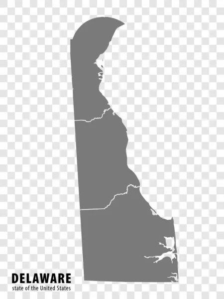 Mapa Stanu Delaware Przejrzystym Tle Pusta Mapa Delaware Regionami Kolorze — Wektor stockowy