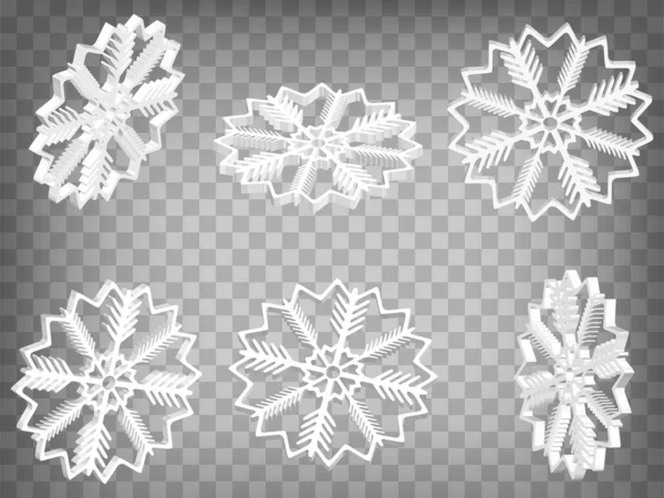 Set Perspective Projections Snowflake Model Icons Transparent Background Snowflakes Abstract — Stockvektor