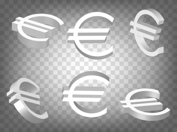 Conjunto Projeções Perspectiva Euro Sign Ícones Modelo Fundo Transparente Sinal — Vetor de Stock
