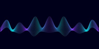 Siyah arka planda soyut dalga çizgileri izole edilmiş. Dalga dinamik çizgileri. Mavi-mor soyut çizgiler. Dalga çizgisi sanatı. EPS 10.