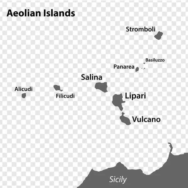 ブランクマップグレーのエオリアン諸島 すべての島の地図はタイトルが付いています あなたのデザインのための透明な背景にあるエオリアン諸島の高品質の地図 イタリアだ Eps10 — ストックベクタ
