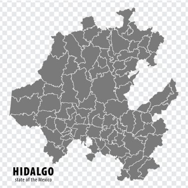 Meksika Devlet Hidalgo haritası şeffaf arka planda. Web sitesi tasarımı, logosu, uygulaması ve UI için gri bölgeleri olan Hidalgo 'nun boş haritası. Meksika mı? EPS10.