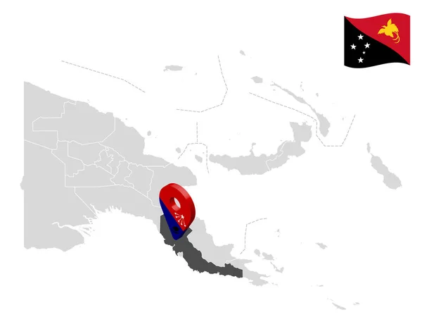 場所パプアニューギニアの地図上の中央州 中央部の旗に似た3D位置表示 あなたのデザインのためのパプアニューギニアの州との品質地図 Eps10 — ストックベクタ