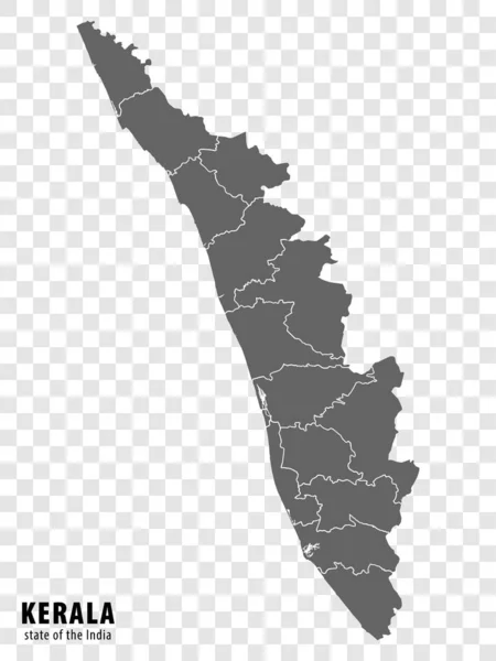 Czysta Mapa Stanu Kerala Indii Wysokiej Jakości Mapa Kerala Gminami — Wektor stockowy