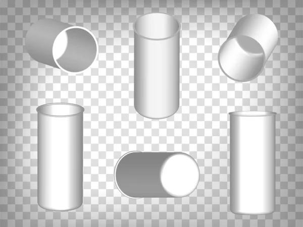 一组透视图投影3D圆柱形容器模型图标在透明背景下 3D圆柱形容器 为您的网站设计 应用程序 用户界面提供图形元素的抽象概念 Eps — 图库矢量图片